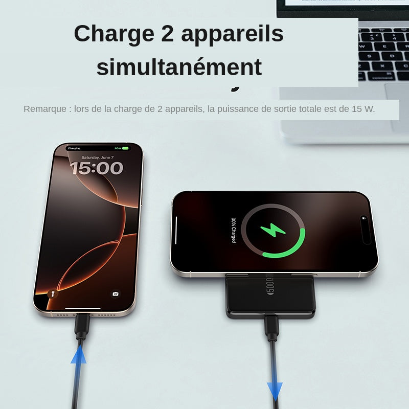 Batterie externe magnétique 5000mAh Noire - charge 2 appareils simultanément