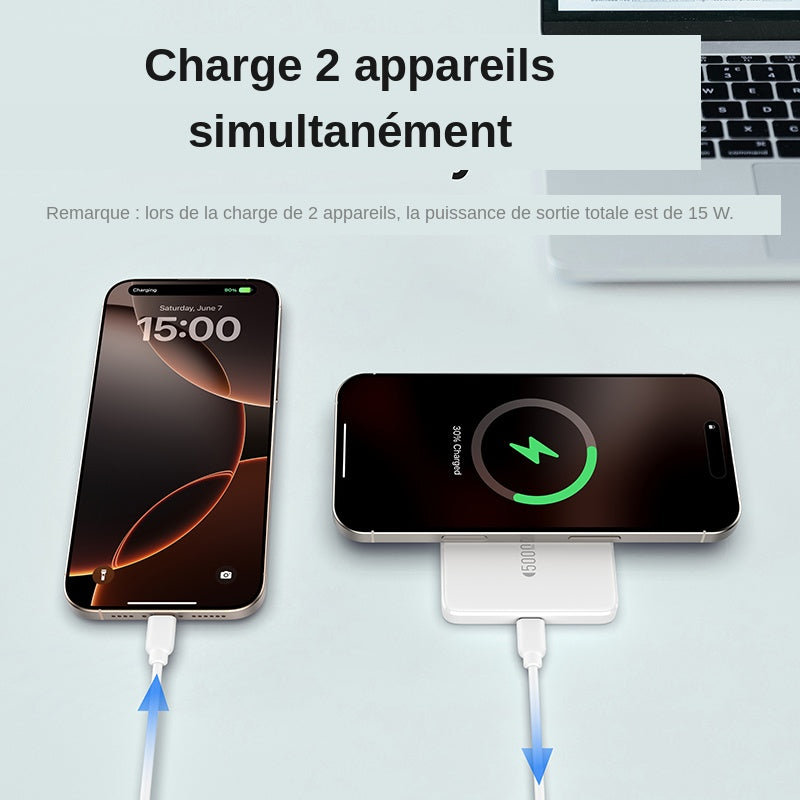 Batterie externe magnétique 5000mAh Blanche - charge 2 appareils simultanément