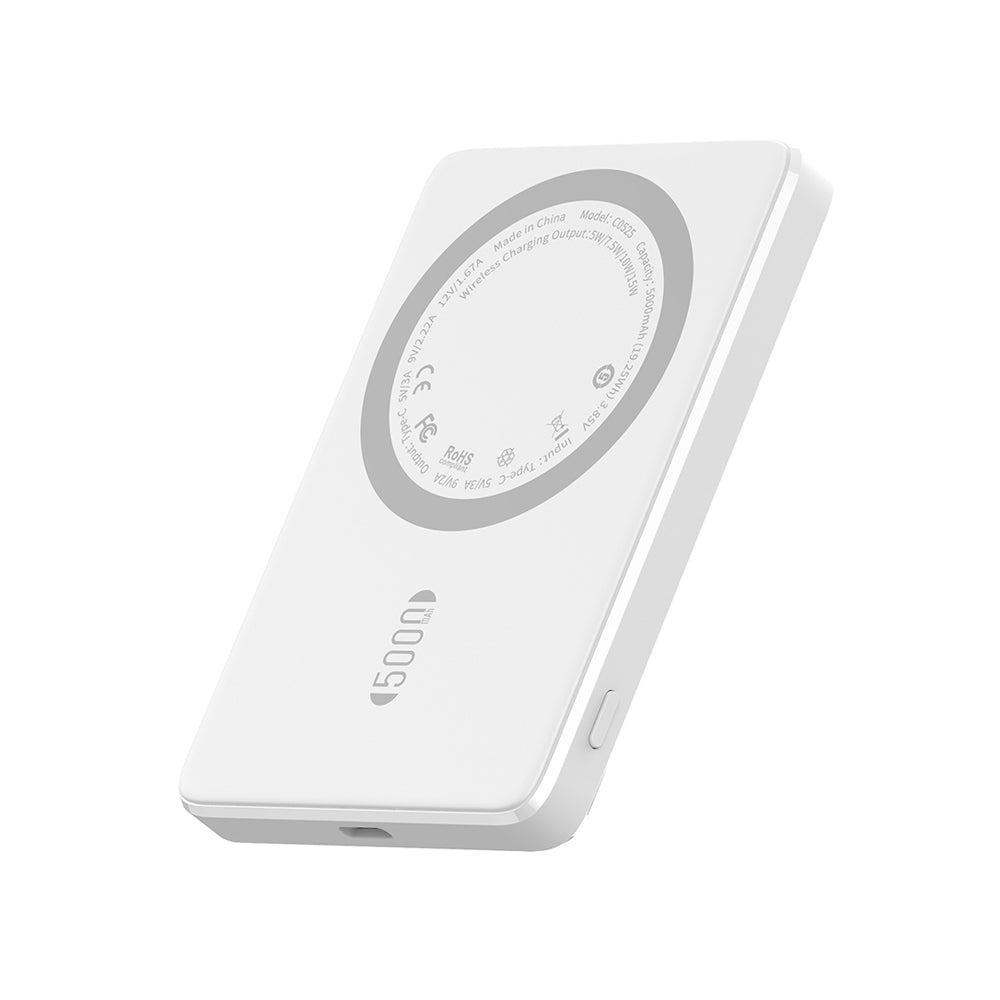 Batterie externe magnétique 5000mAh - vue penchée Blanche HD
