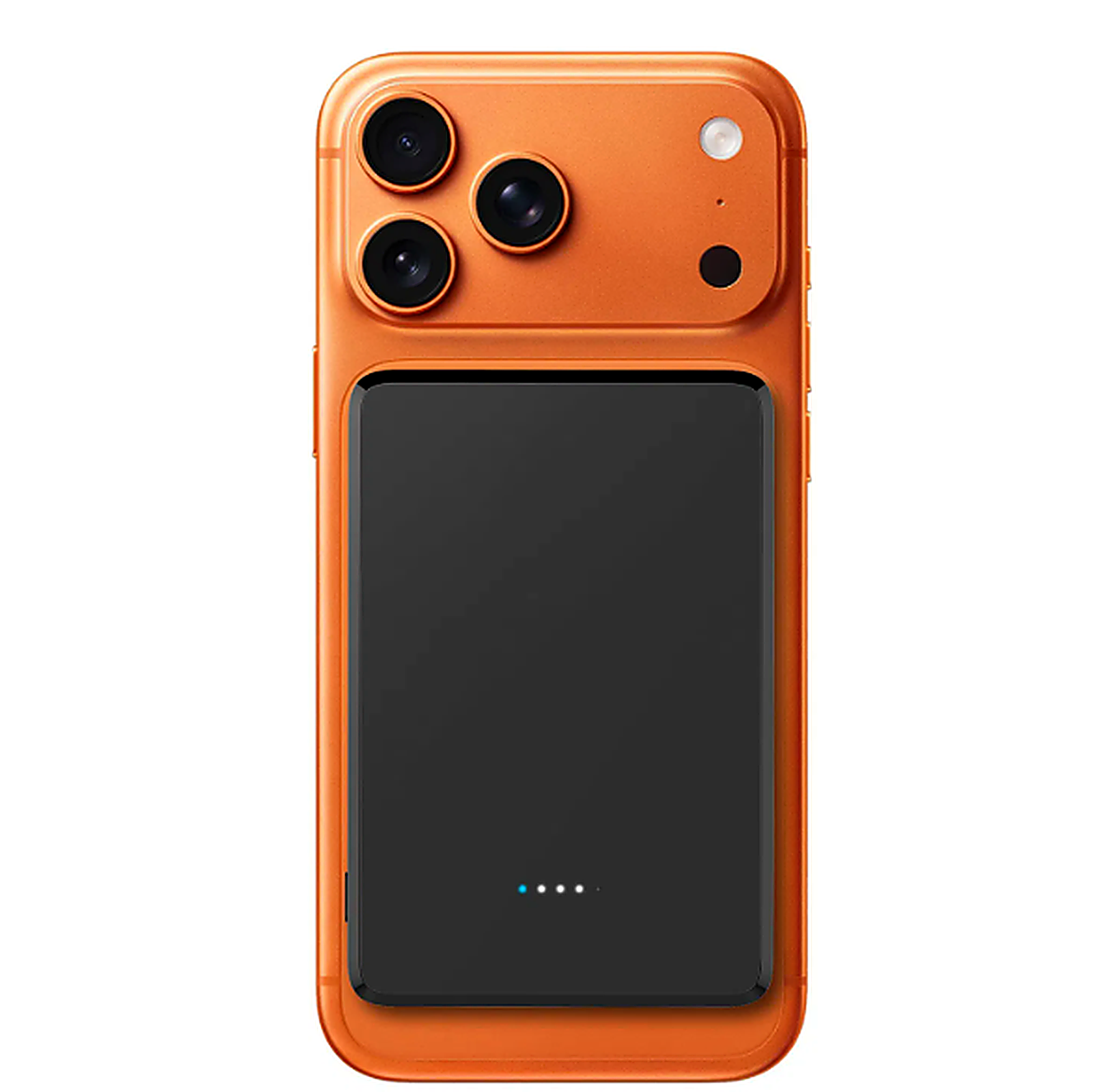Batterie externe magnétique 5000mAh Noire fixée sur iPhone orange