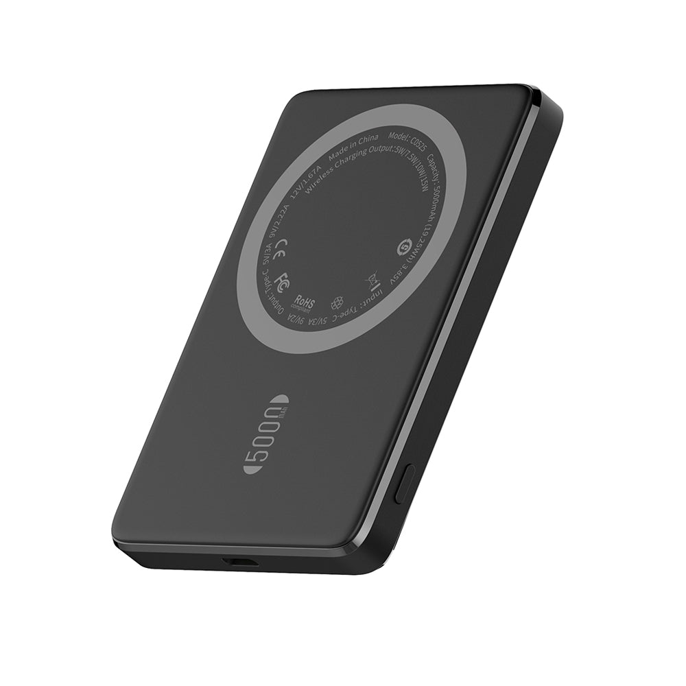 Batterie externe magnétique 5000mAh - vue penchée Noire