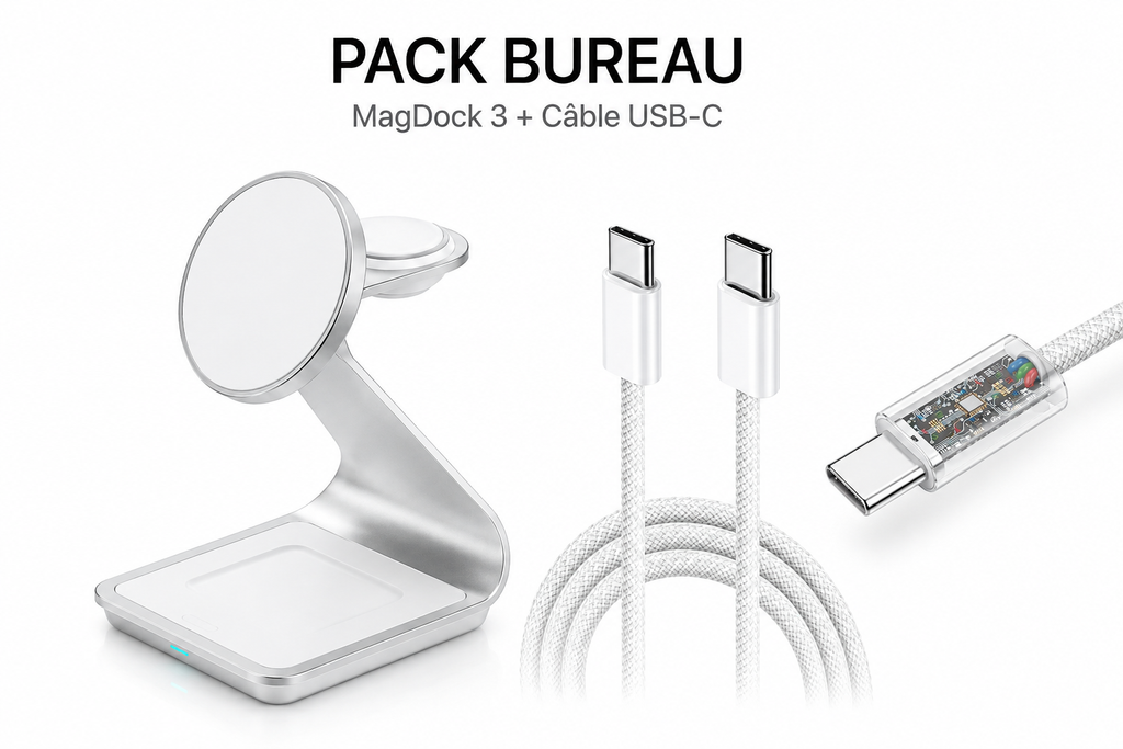 ElectroShop World - Pack Bureau MagSafe - MagDock 3 et câble USB-C 60W