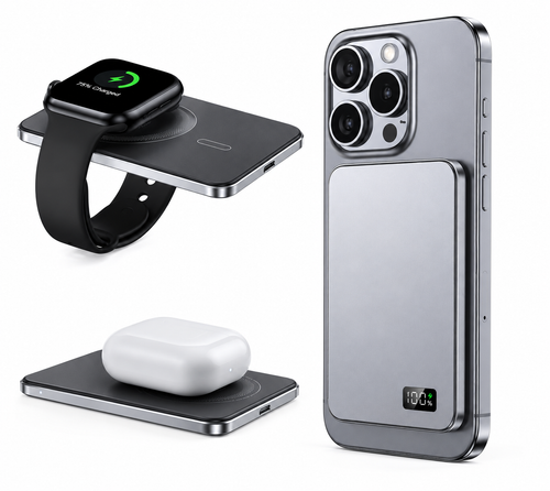 ElectroShop75 - Batterie externe MagSafe 10000mAh - charge Apple Watch et AirPods + fixée sur iPhone