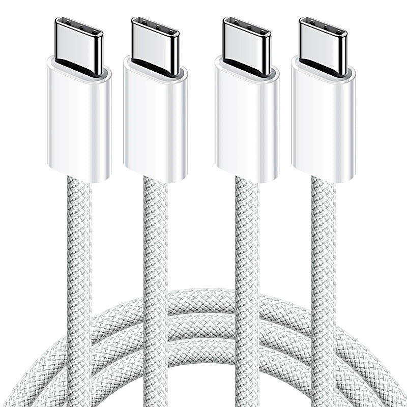 ElectroShop75 - Câble USB-C tressé 60W - pack 4 câbles vue éventail fond blanc