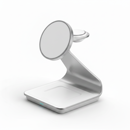 Chargeur sans fil 3-en-1 Apple gris métallique - fond blanc
