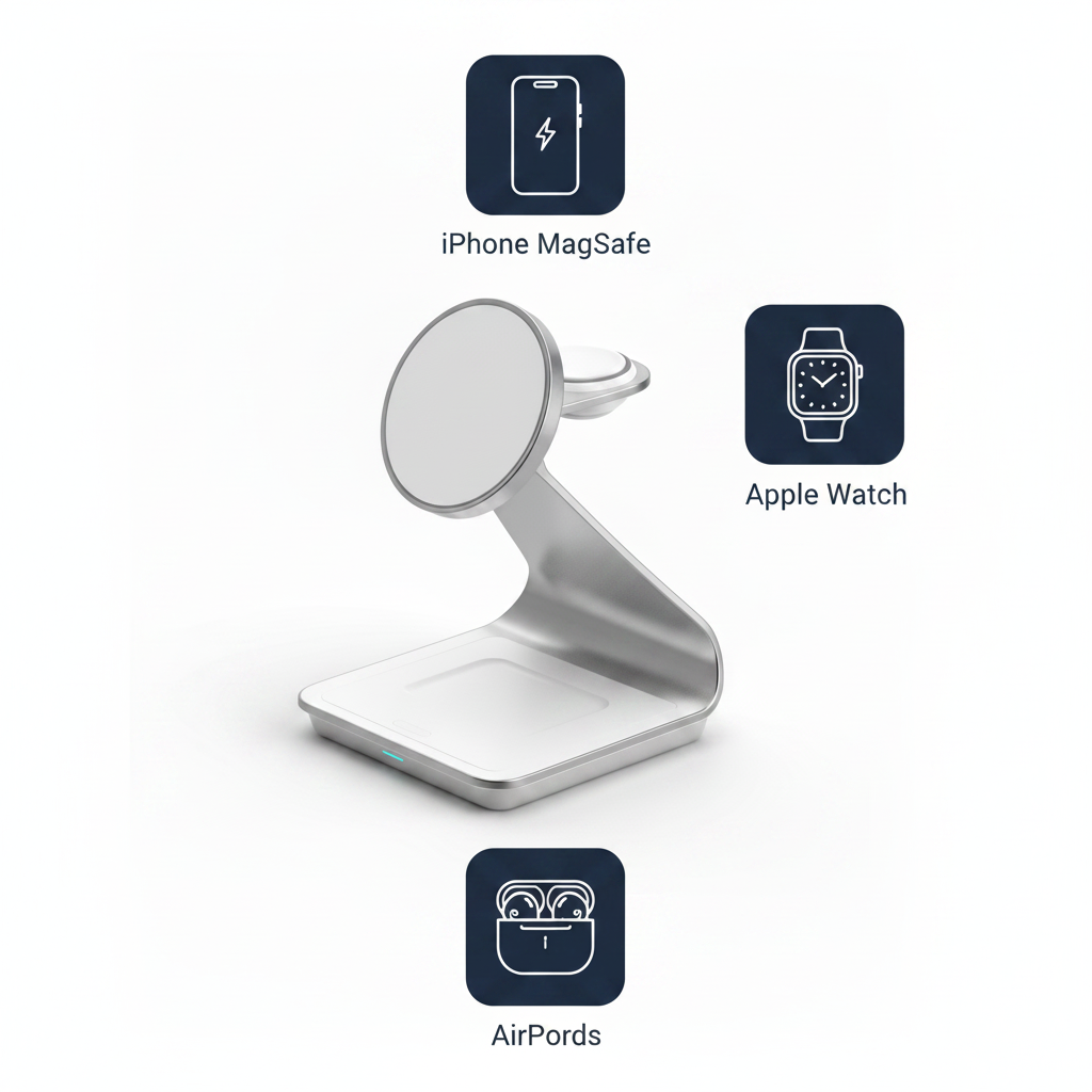 Infographic compatibilité - iPhone MagSafe, Apple Watch, AirPods